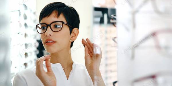 A Woman Selecting Eyeglasses.